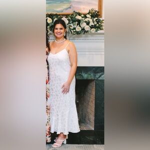 White Midi Dress with Satin Finish and Spaghetti Straps